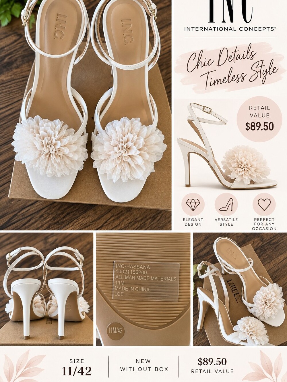 INC International Concepts White Flower Ankle Strap Stiletto Heels NWOB